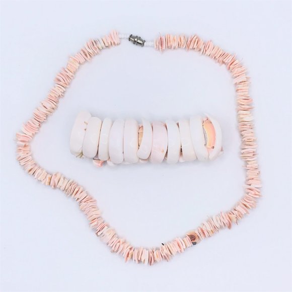 Bracelet Necklace Set Lot Luhuanus Shell Chips Orange Pink Beach Island Surfer - Picture 8 of 11